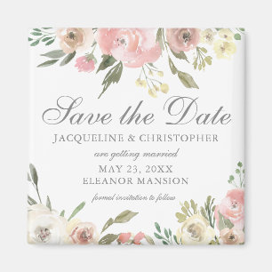 Elegante Blush Roze Ivoren Bloemen Save the Date Magneet
