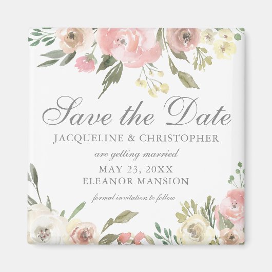 Elegante Blush Roze Ivoren Bloemen Save the Date Magneet (Voorkant)