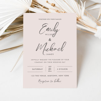 Elegante Blush Roze Kalligrafie Minimale Bruiloft Kaart