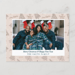 Elegante Blush Roze Kerstgroeten met Foto Feestdagenkaart