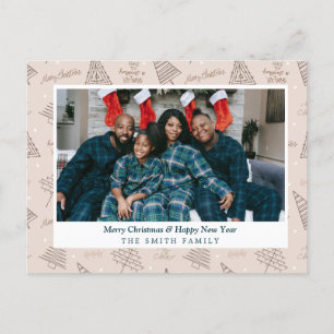 Elegante Blush Roze Kerstgroeten met Foto Feestdagenkaart