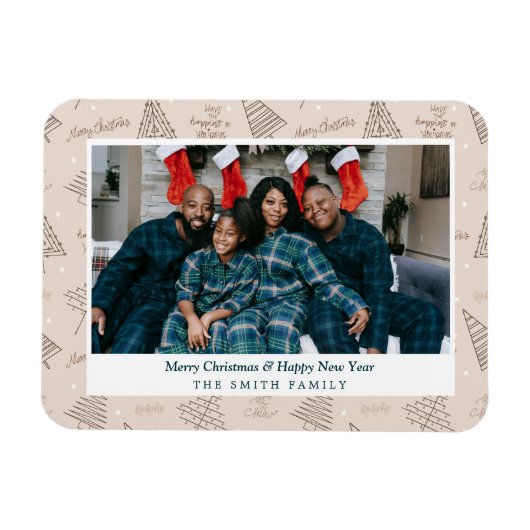 Elegante Blush Roze Kerstgroeten met Foto Magneet (Horizontaal)