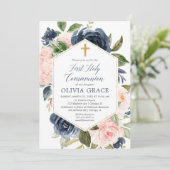 Elegante blush roze marine meisje eerste heilige c kaart (Staand voorkant)