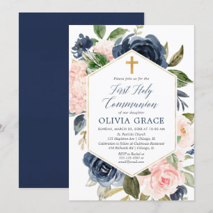 Elegante blush roze marine meisje eerste heilige c kaart