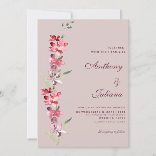 Elegante blush roze mint orchidee bloemen Bruiloft Kaart (Voorkant)