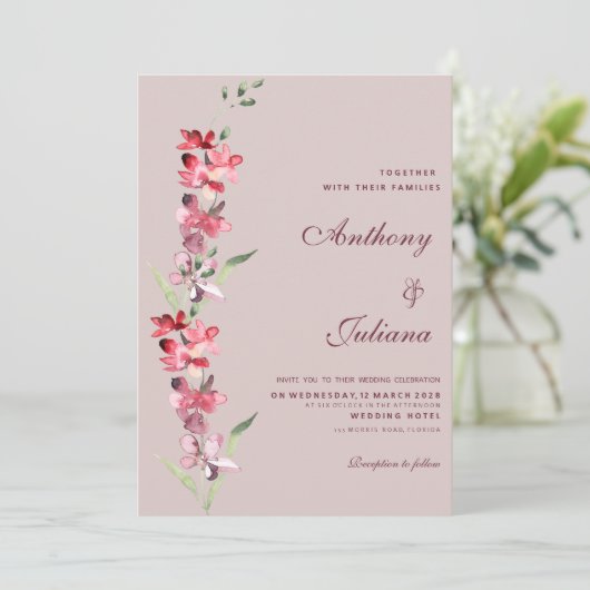 Elegante blush roze mint orchidee bloemen Bruiloft Kaart (Staand voorkant)