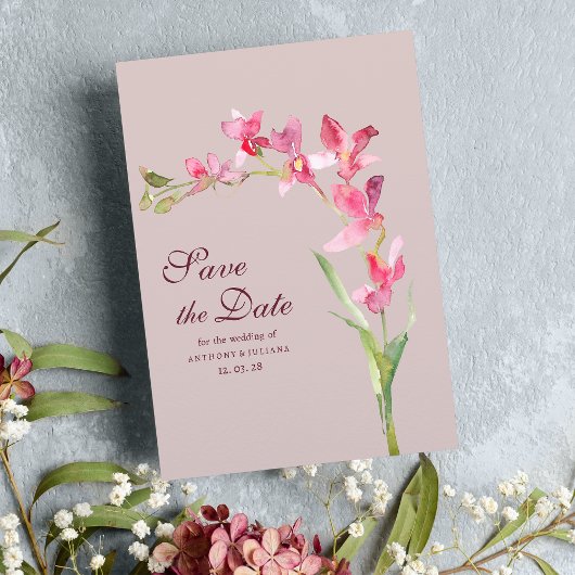 Elegante blush roze mint orchidee Save the Date Kaart
