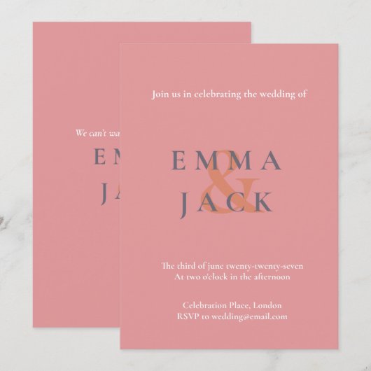 Elegante Blush Roze Moderne Ampersand bruiloft Kaart (Voorkant / Achterkant)