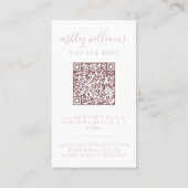 Elegante Blush Roze Monogram QR Code Floral Crest Visitekaartje (Achterkant)