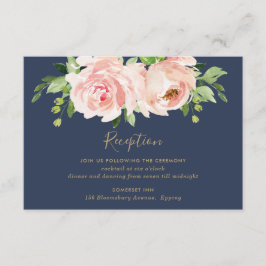 Elegante Blush Roze Navy Bloemen Bruiloft Receptie Informatiekaartje