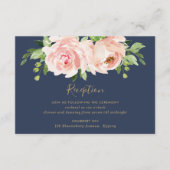 Elegante Blush Roze Navy Bloemen Bruiloft Receptie Informatiekaartje (Voorkant)