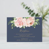 Elegante Blush Roze Navy Bloemen Bruiloft Receptie Informatiekaartje (Staand voorkant)