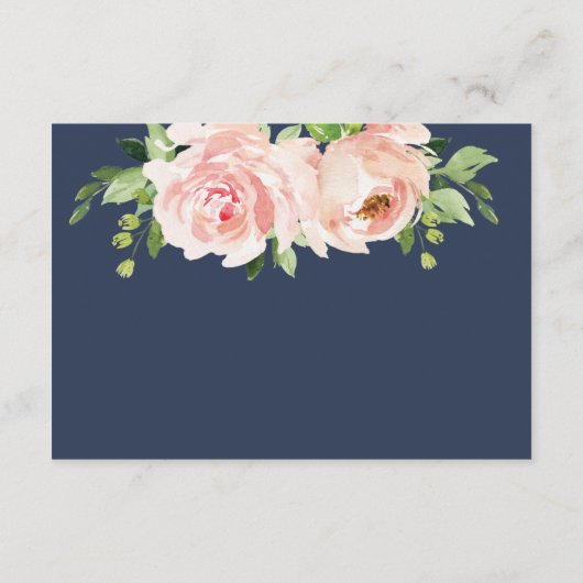 Elegante Blush Roze Navy Bloemen Bruiloft Receptie Informatiekaartje (Achterkant)