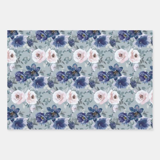 Elegante Blush Roze & Navy Waterverf Rozen Inpakpapier Vel (Voorkant)