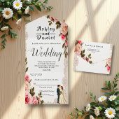 Elegante Blush Roze Paar Zomer Bloemen Huwelijk All In One Uitnodiging