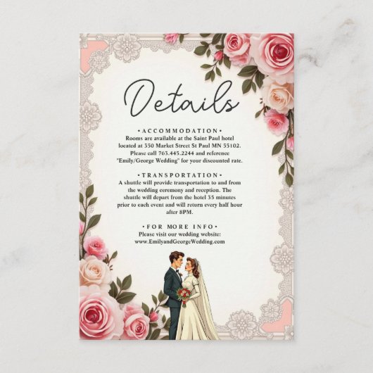 Elegante Blush Roze Paar Zomer Bloemen Huwelijk Informatiekaartje (Voorkant)