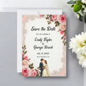 Elegante Blush Roze Paar Zomer Bloemen Huwelijk Save The Date