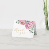 Elegante Blush Roze pioen en goud groen Baby Sh Bedankkaart (Voorkant)