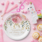 Elegante Blush Roze Pioenbloem 80e verjaardag Papieren Bordje (Feest)