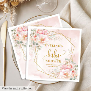 Elegante blush roze pioenen baby shower lunch servet
