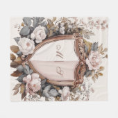 Elegante Blush Roze Pioenen Rococo Wedding Crest Fleece Deken (Voorkant (Horizontaal))