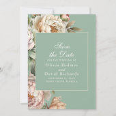 Elegante Blush Roze Pioenrozen Pastel Sage Bruilof Save The Date (Voorkant)