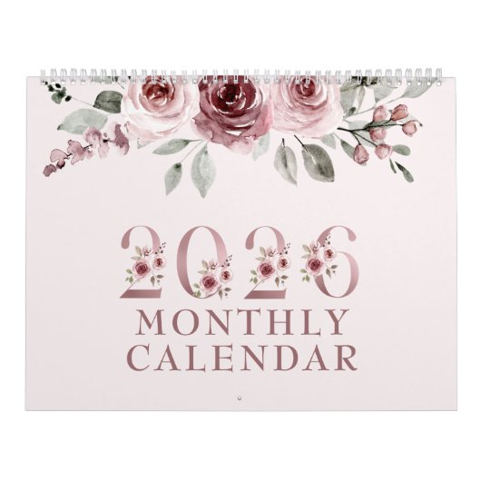 Elegante Blush Roze Roos 2026 Kalender (Hoes)