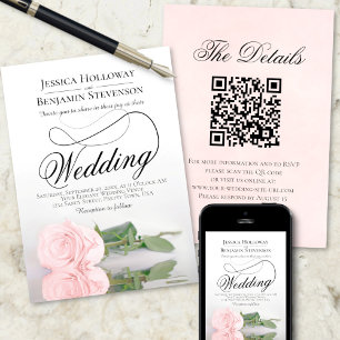 Elegante Blush Roze Roos Romantische QR Code Huwel Kaart