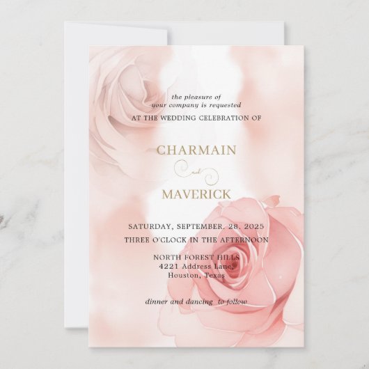 Elegante Blush Roze Rose Budget QR-code Trouwen Kaart (Voorkant)