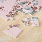 Elegante blush roze rosé goud glitter grijs bloeme legpuzzel (Zijkant)