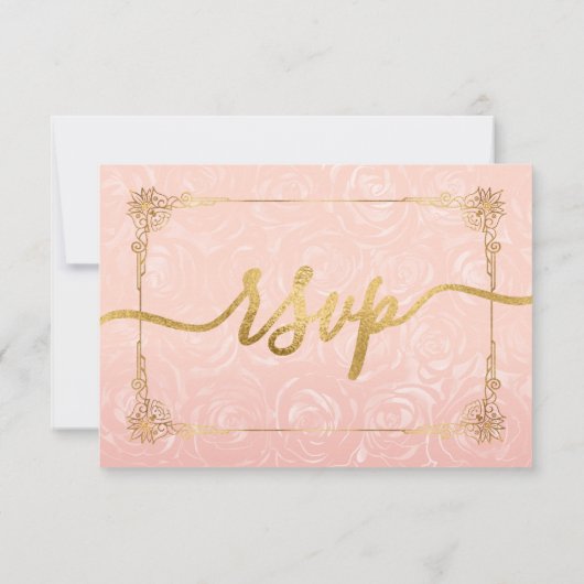 Elegante Blush Roze Rose Goud Rustieke Bruiloft RSVP Kaartje (Achterkant)