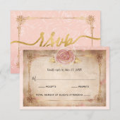 Elegante Blush Roze Rose Goud Rustieke Bruiloft RSVP Kaartje (Voorkant / Achterkant)