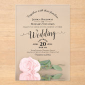 Elegante Blush Roze Rose Lacy Calligrafie Trouwen Acryl Uitnodigingen (Voorkant)