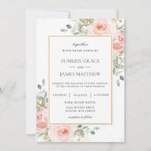 Elegante Blush Roze Rozen Bloemen Goud Bruiloft In Kaart (Voorkant)