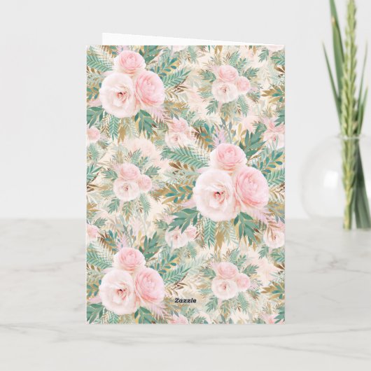 Elegante Blush Roze Rozen Bloemen Munt Gouden blad Bedankkaart (Achterkant)