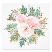 Elegante Blush Roze Rozen Bloemen Munt Gouden blad Foto Afdruk (Voorkant)