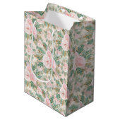 Elegante Blush Roze Rozen Bloemen Munt Gouden blad Medium Cadeauzakje (Voorkant Gekanteld)