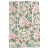 Elegante Blush Roze Rozen Bloemen Munt Gouden blad Medium Cadeauzakje (Achterkant)