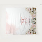 Elegante blush roze rozen eucalyptus 16e verjaarda wandkleed (Voorkant (horizontaal))