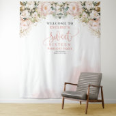 Elegante blush roze rozen eucalyptus 16e verjaarda wandkleed (In situ)