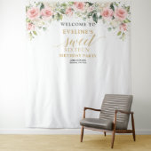 Elegante blush roze rozen eucalyptus 16e verjaarda wandkleed (In situ)