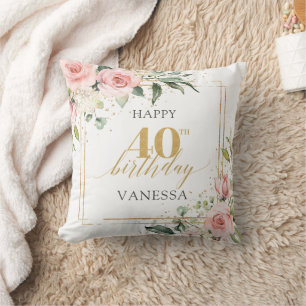 Elegante blush roze rozen eucalyptus 40ste verjaar kussen