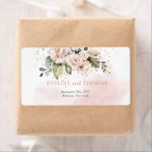 Elegante blush roze rozen eucalyptus goud schitter etiket (Insitu)