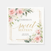 Elegante blush roze rozen eucalyptus goud Sweet 16 Servet (Voorkant)