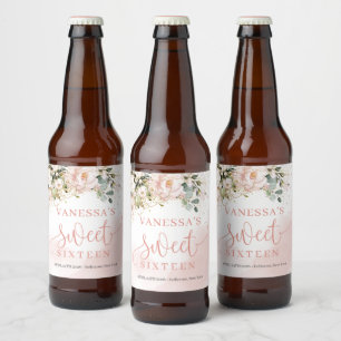 Elegante blush roze rozen eucalyptus goud zestien bier etiket