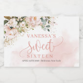 Elegante blush roze rozen eucalyptus goud zestien likeurfles etiket (Enkel label)