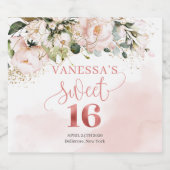 Elegante blush roze rozen eucalyptus goud zestien sparkling wijnetiket (Enkel label)