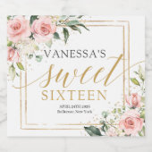Elegante blush roze rozen eucalyptus goud zestien sparkling wijnetiket (Enkel label)