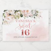 Elegante blush roze rozen eucalyptus goud zestien sparkling wijnetiket (Enkel label)