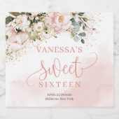 Elegante blush roze rozen eucalyptus goud zestien sparkling wijnetiket (Enkel label)
